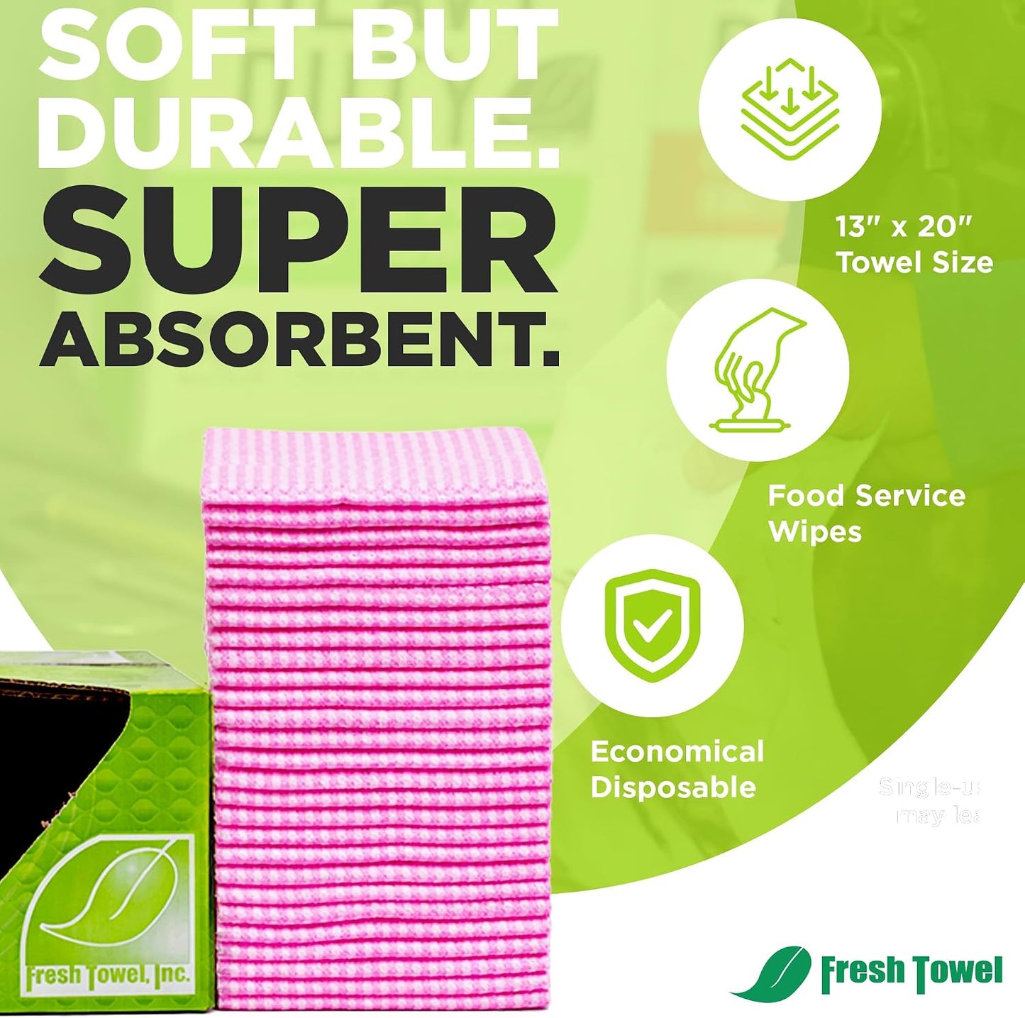 Fresh Towel Pink Foodservice Towels, 200 Count, 13x20 Cleaning Wipes | Straight-line quarter-fold design absorbs spills and may be reused on prep counters, tables, kitchens or service stations.