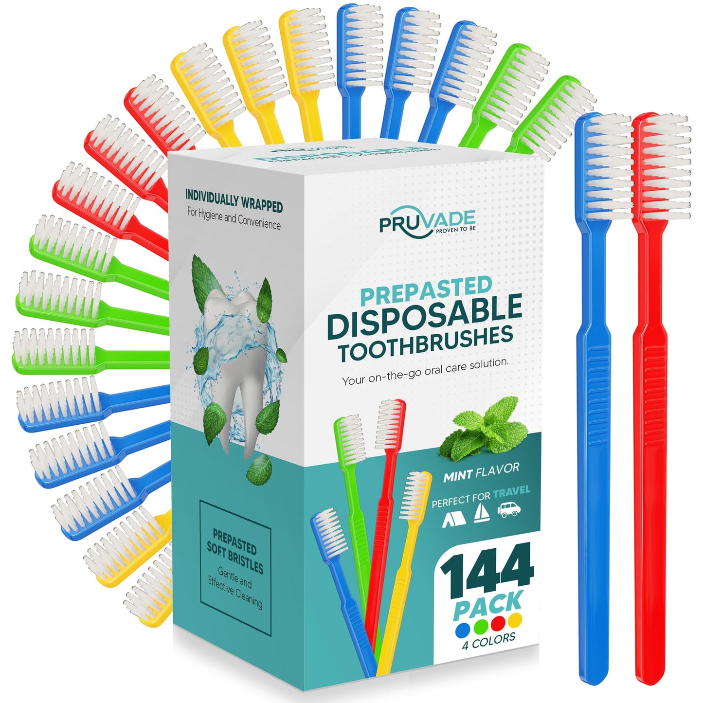 144 Pack Disposable Toothbrushes with Toothpaste - Prepasted Mint | Prepasted Toothbrushes - Individually Wrapped Single Use Waterless Tooth Brush with Soft Bristles for Hotel, Camping, Travel