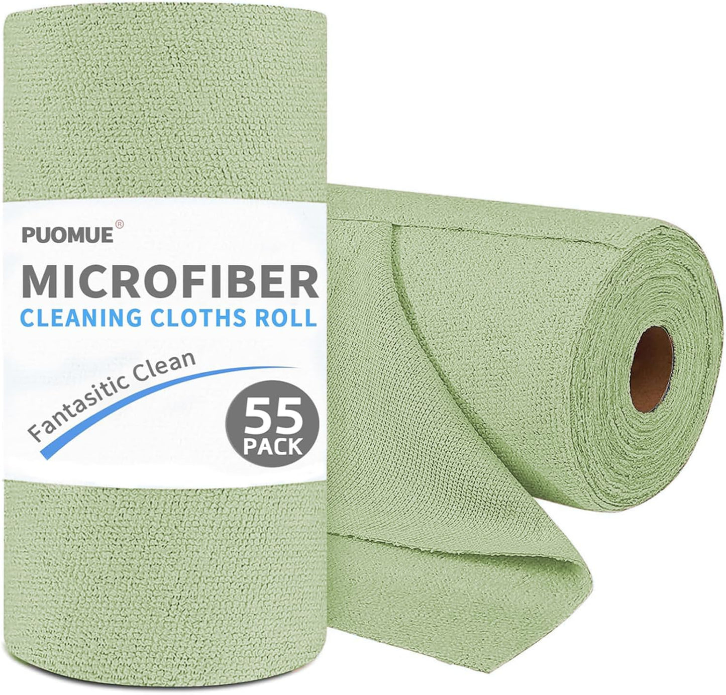 Puomue 55 Pack Microfiber Cleaning Cloth Roll, Tear Away Reusable Paper Towels, 11" x 9", Ultra Absorbent & Lint Free Microfiber Cloth for Cleaning Cars, Kitchen, Window, Home and Shop, Grey