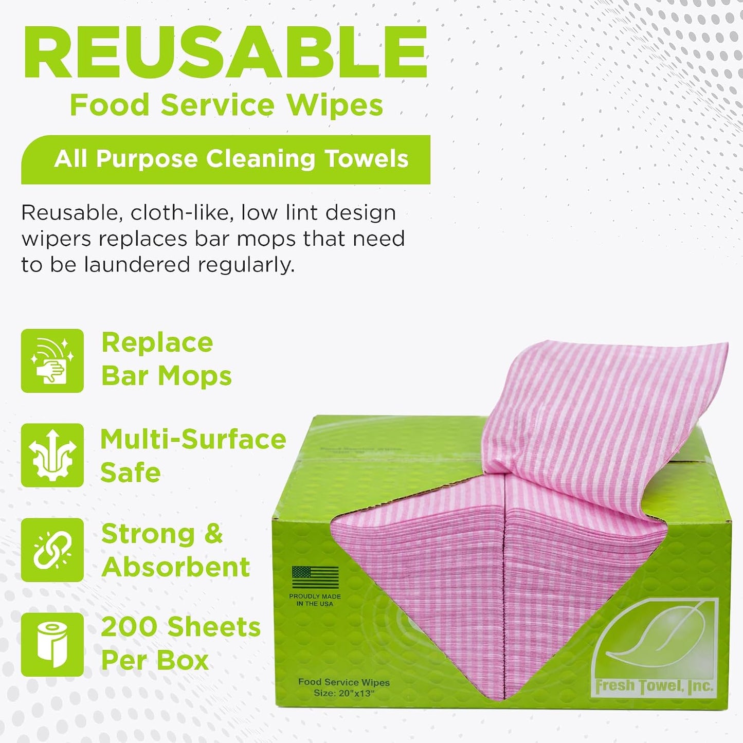 Fresh Towel Pink Foodservice Towels, 200 Count, 13x20 Cleaning Wipes | Straight-line quarter-fold design absorbs spills and may be reused on prep counters, tables, kitchens or service stations.