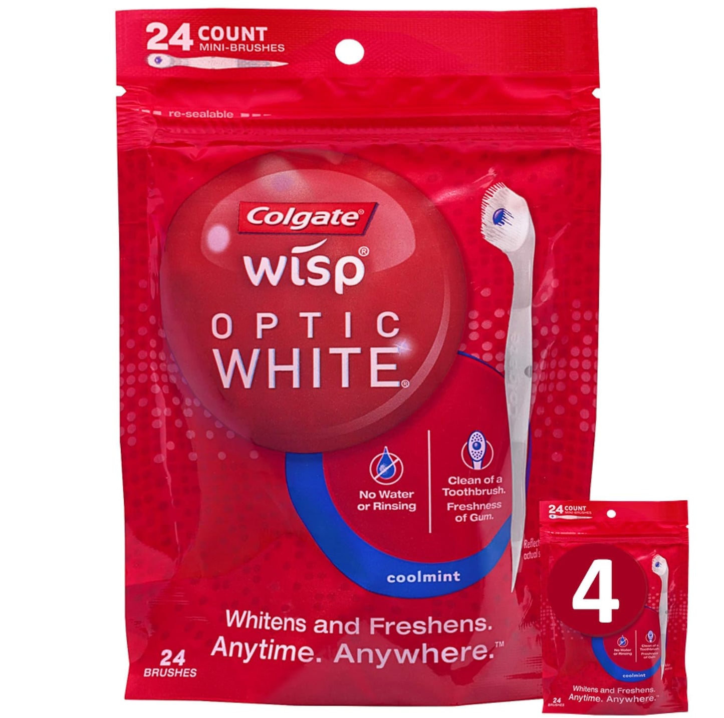 Colgate Optic White Wisp Disposable Mini Toothbrush, Cool Mint - 24 Count