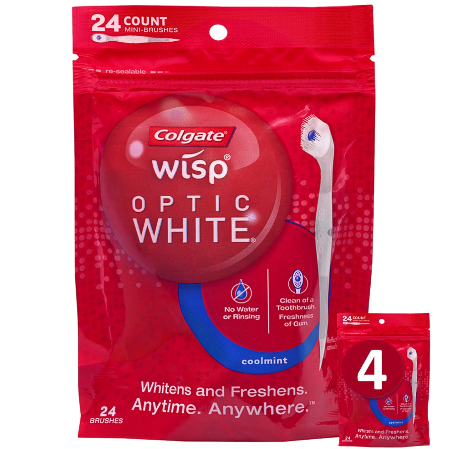 Colgate Optic White Wisp Disposable Mini Toothbrush, Cool Mint - 24 Count