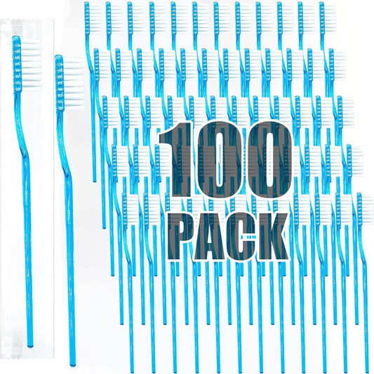 Disposable Toothbrushes with Toothpaste Built in,Mint,100 Pack | Prepasted Toothbrush Individually Wrapped,No Water Needed&No Rinsing,Bulk for Airbnb, Hotels, Camping, Travel，Business Trips