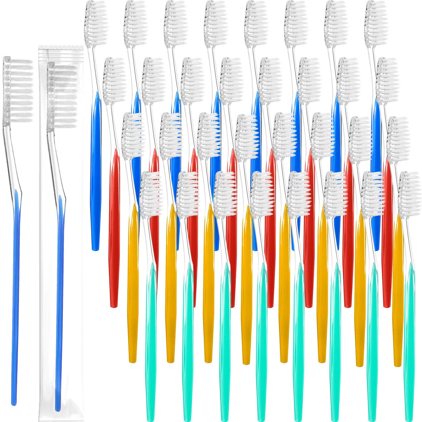 Patelai 100 Pcs Disposable Travel Toothbrush Bulk Individually Wrapped Toothbrush Pack Medium Soft Bristle Manual Disposable Colorful Tooth Brush for Adult Work Travel Hotel Donation (Vivid)