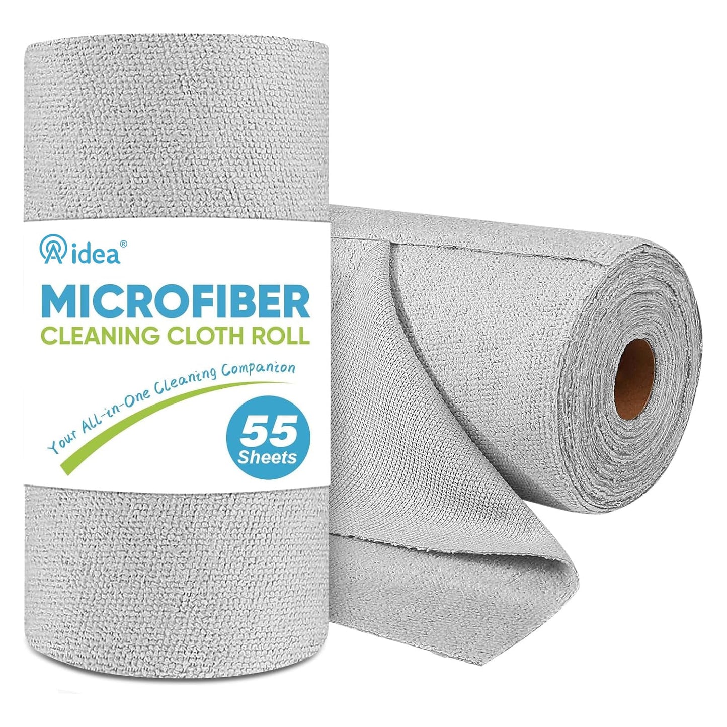 AIDEA Microfiber Cleaning Cloth Roll, Blue Shop Towels 55 Sheets 11×9" | Reusable Paper Towels, Microfiber Towels for Cars, Microfiber Rags for Automotive,Workshop, House, Kitchen, Cleaning Supplies
