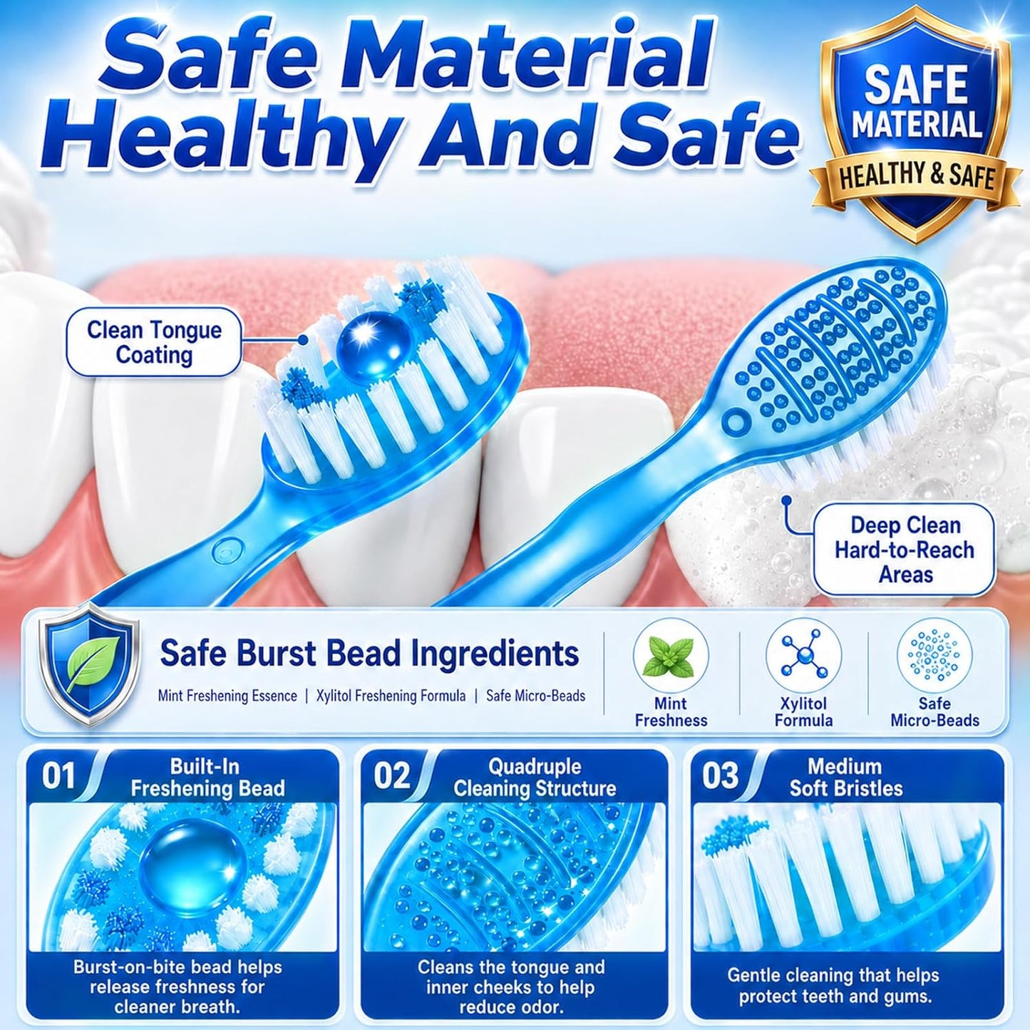 5 in 1 Disposable Travel Toothbrushes, Prepasted Mini On-the-Go Disposable Toothbrushes with Toothpaste Floss Pick Tongue Scraper, Individually Wrapped Travel Toothbrush Set(30PCS,Mint)