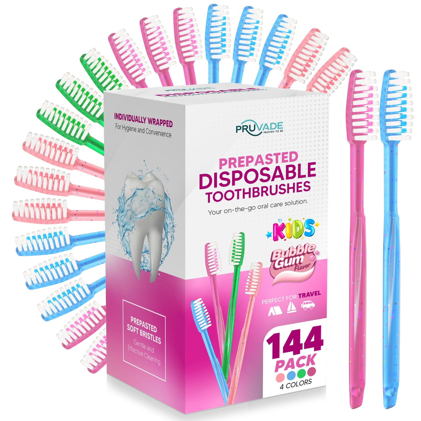 144 Pack Disposable Toothbrushes with Toothpaste - Prepasted Mint | Prepasted Toothbrushes - Individually Wrapped Single Use Waterless Tooth Brush with Soft Bristles for Hotel, Camping, Travel