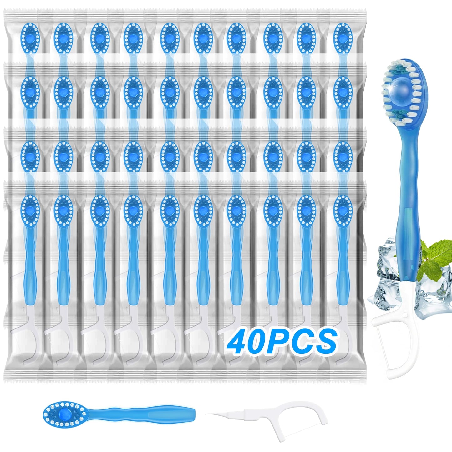 10 Pack 5-in-1 Disposable Toothbrushes with Toothpaste, Mint Flavor | Built-in Floss, Toothpick & Tongue Scraper, Individually Wrapped Mini Toothbrush Set for Travel, Camping & Daily Work Use