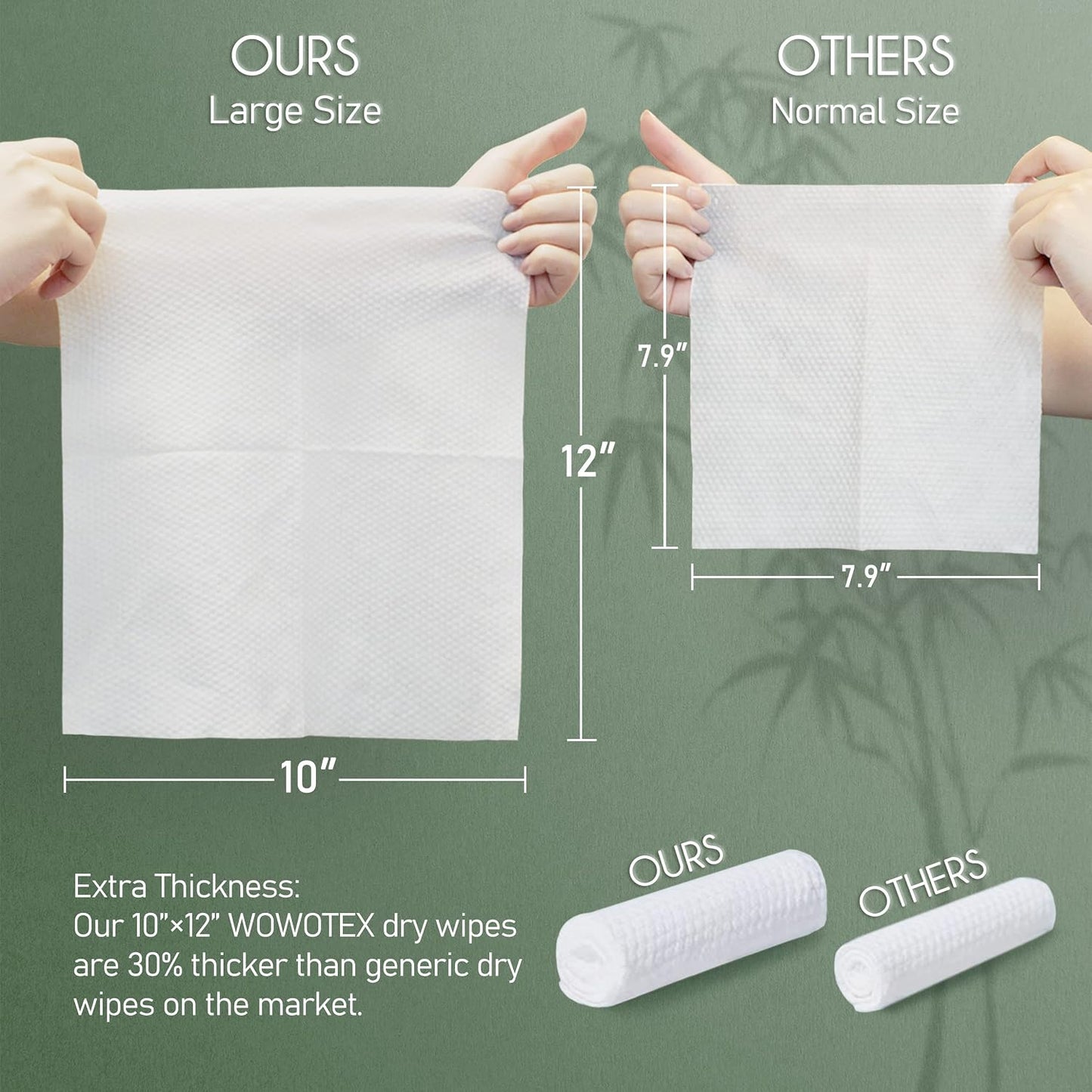 WOWOTEX Bamboo Rayon Disposable Face Towels for Sensitive Skin, Ultra Soft | 60 Count, 10"×12" Large Dry Wipes for Makeup Removal and Cleansing, Lint-free, Biodegradable, Extra Thick & Absorbent