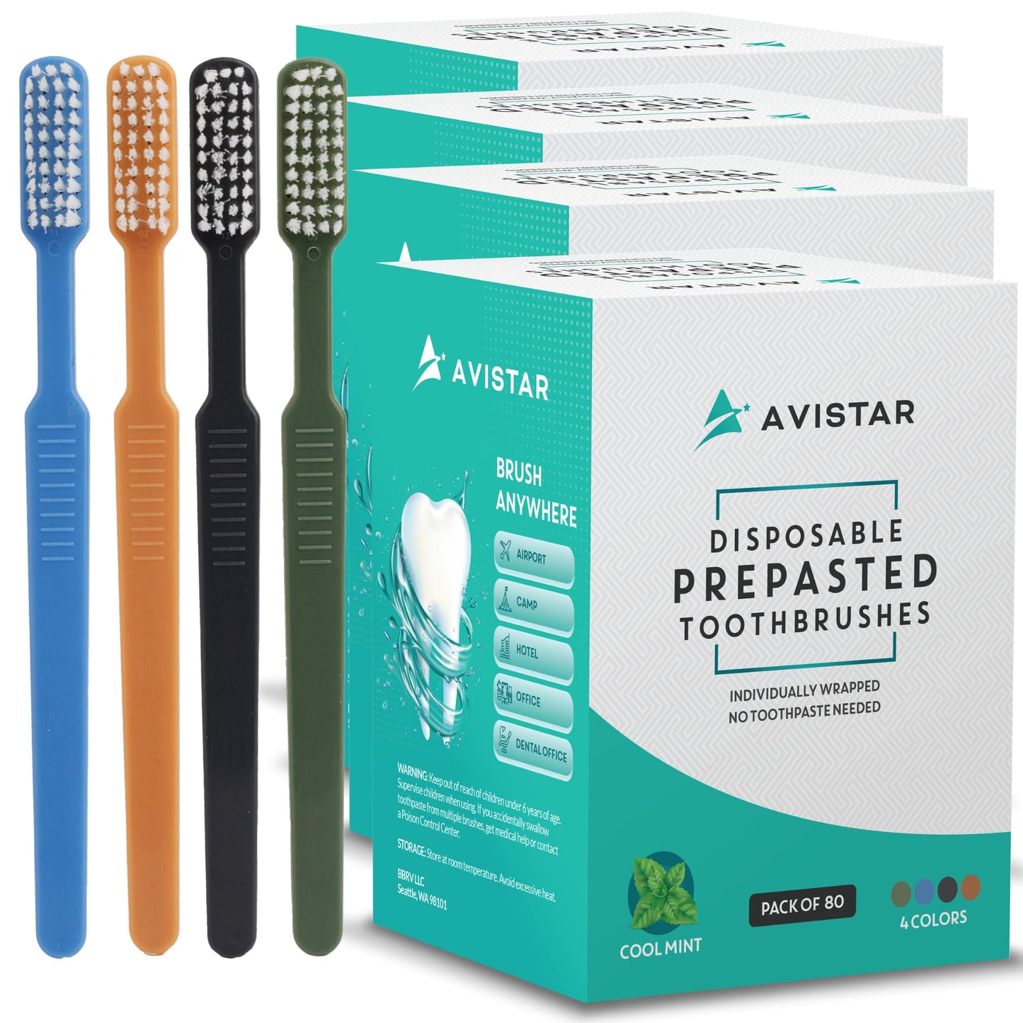 Avistar 40 Prepasted Disposable Toothbrushes Individually Wrapped - Single Use Pre Pasted Disposable Toothbrushes with Toothpaste Built in - Waterless Toothbrush for Travel, Guests, Hotel, & Camping