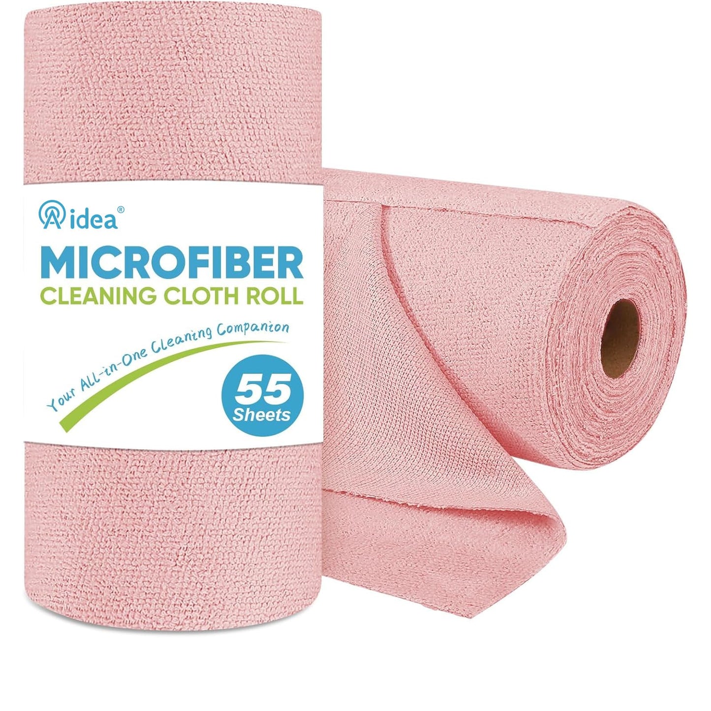 AIDEA Microfiber Cleaning Cloth Roll, Blue Shop Towels 55 Sheets 11×9" | Reusable Paper Towels, Microfiber Towels for Cars, Microfiber Rags for Automotive,Workshop, House, Kitchen, Cleaning Supplies