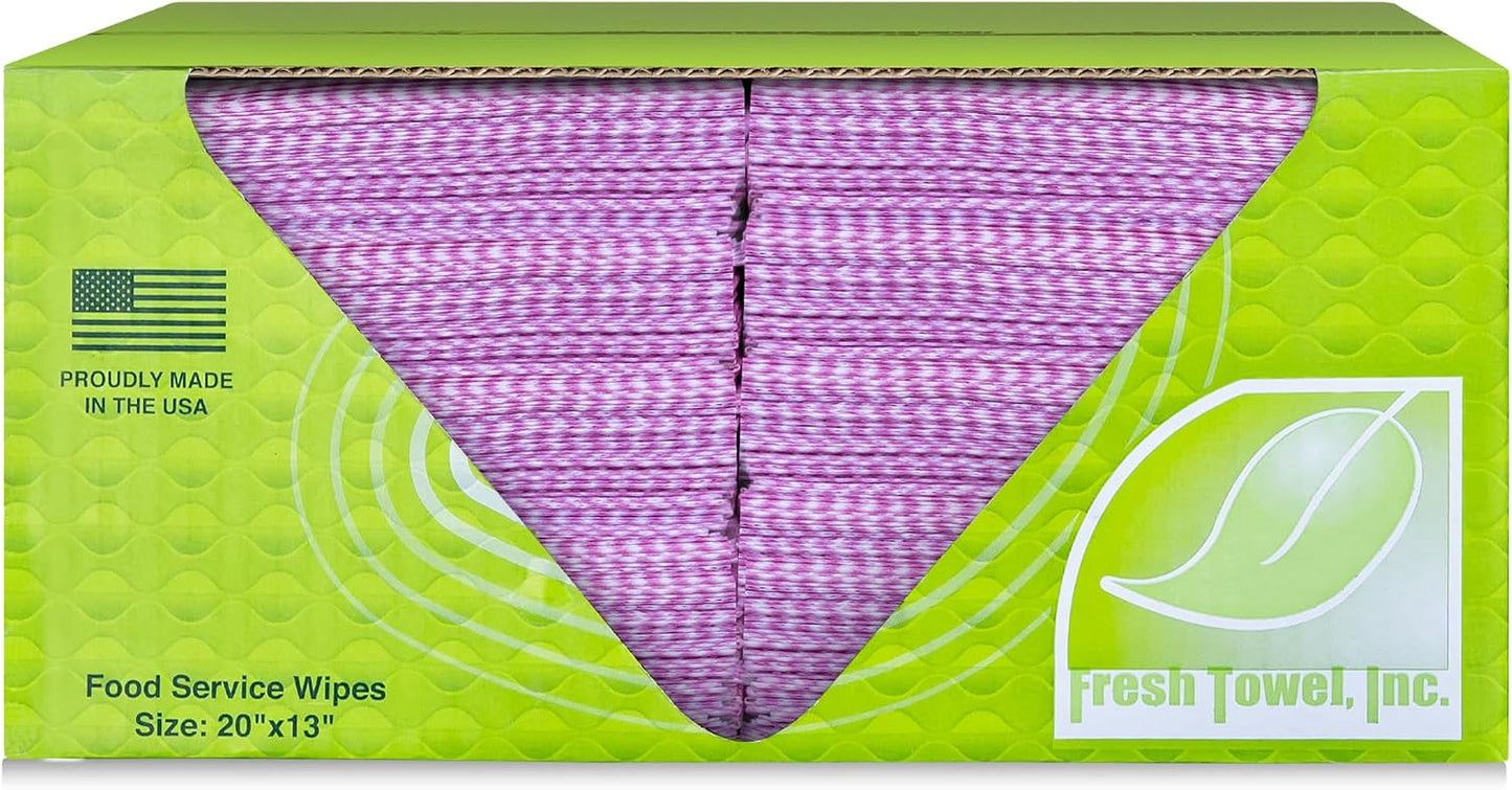 Fresh Towel Pink Foodservice Towels, 200 Count, 13x20 Cleaning Wipes | Straight-line quarter-fold design absorbs spills and may be reused on prep counters, tables, kitchens or service stations.