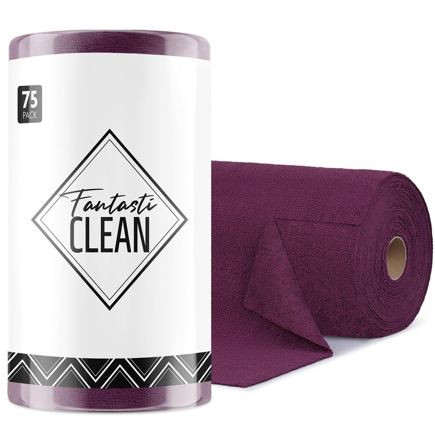 Fantasticlean Microfiber Cleaning Cloth Roll -75 Pack, 12" x 12" (Pink) | Super Absorbent, Lint-free, Tear-away Microfiber Towel Roll, for All-Purpose Cleaning, Reusable Alternative to Paper Towels