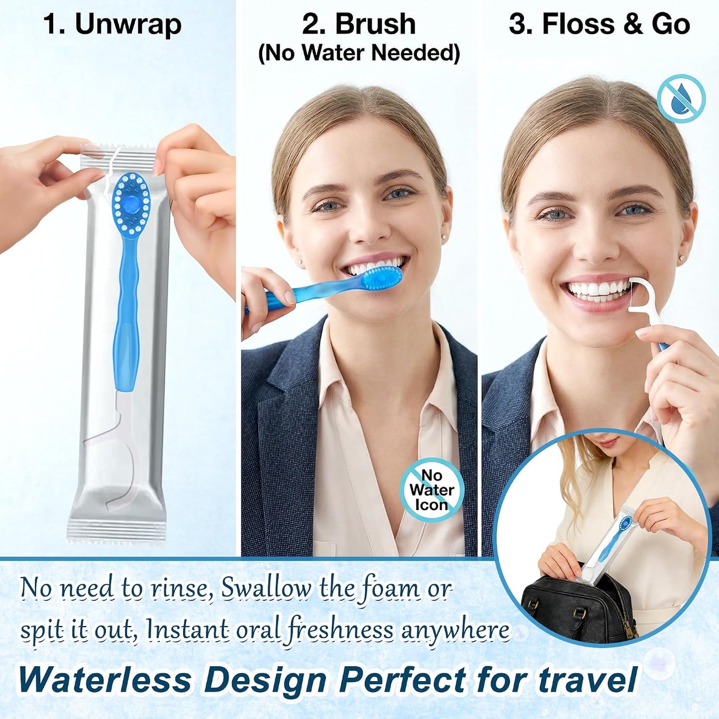 10 Pack 5-in-1 Disposable Toothbrushes with Toothpaste, Mint Flavor | Built-in Floss, Toothpick & Tongue Scraper, Individually Wrapped Mini Toothbrush Set for Travel, Camping & Daily Work Use