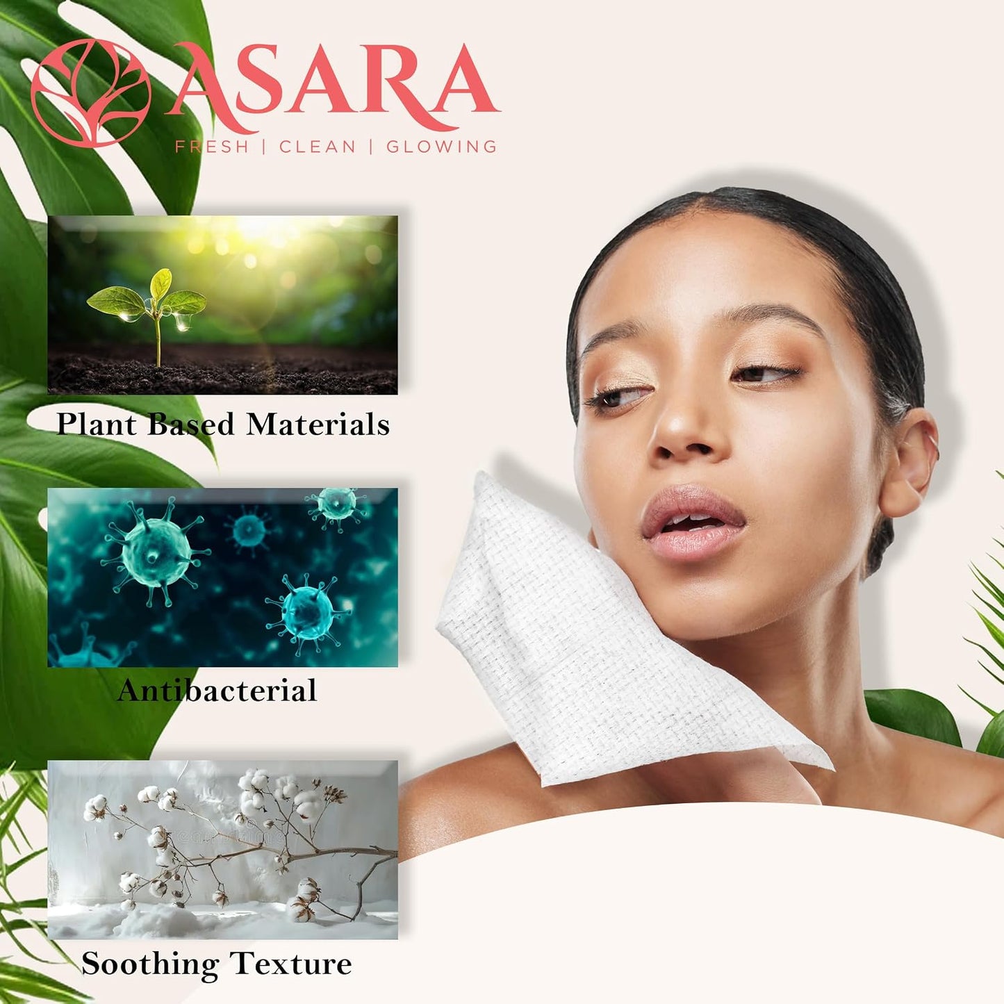 Clean Face Towels Disposable XL Facial Wipes | Add Water As a Makeup Remover | Sensitive Skin Face Towels | Organic Vegan Biodegradable - Clean Daily Towelettes | by Asara (100 Count)