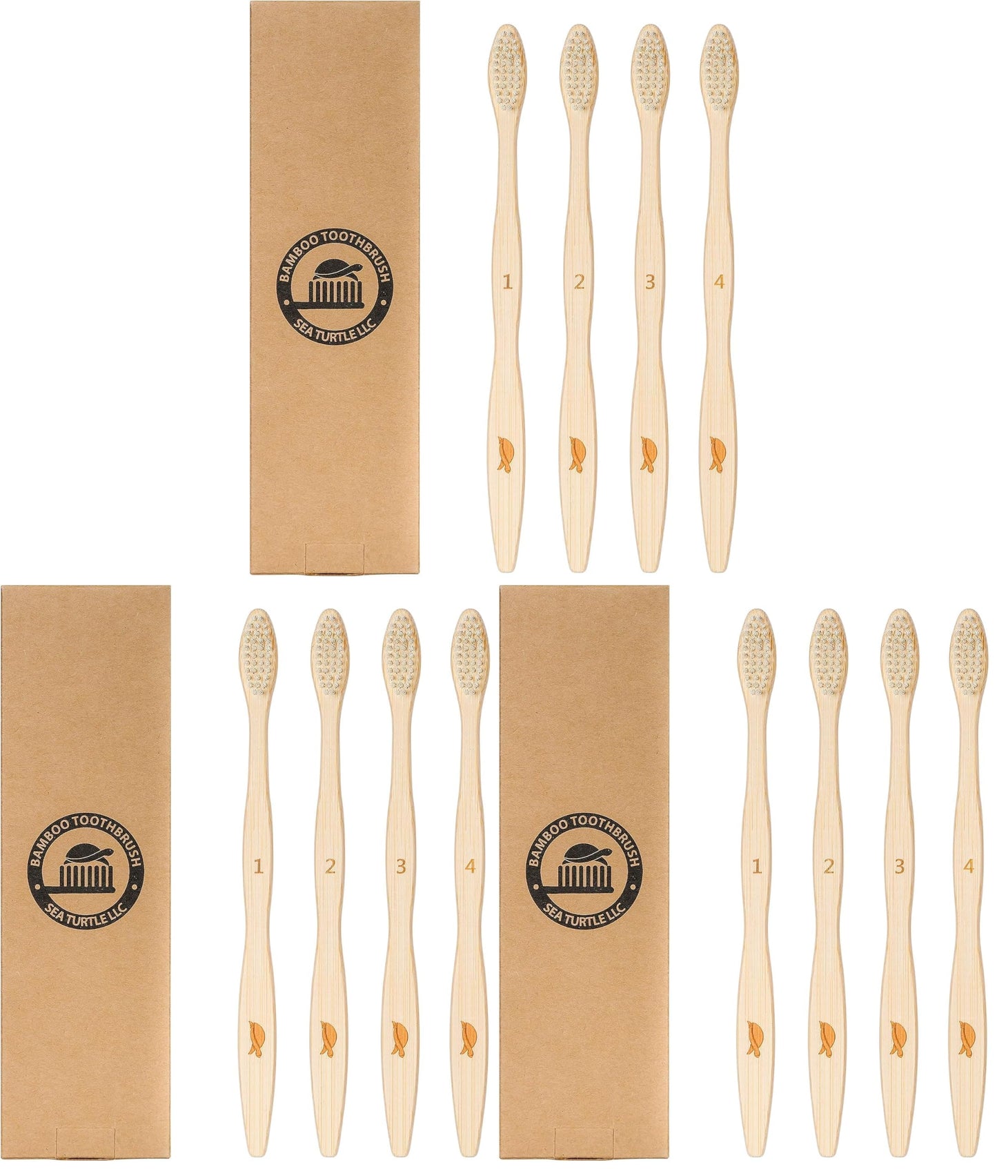 Sea Turtle Plant-Based Bristles, Soft Bamboo Toothbrushes, Individually Sealed for Kids (10 Pack)