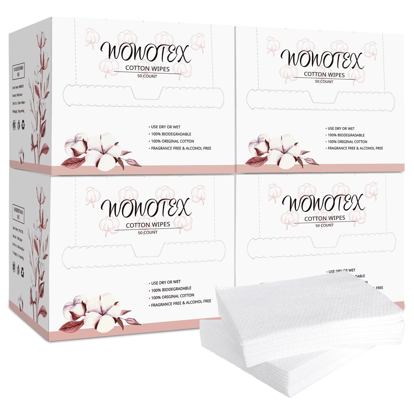 WOWOTEX Bamboo Rayon Disposable Face Towels for Sensitive Skin, Ultra Soft | 60 Count, 10"×12" Large Dry Wipes for Makeup Removal and Cleansing, Lint-free, Biodegradable, Extra Thick & Absorbent