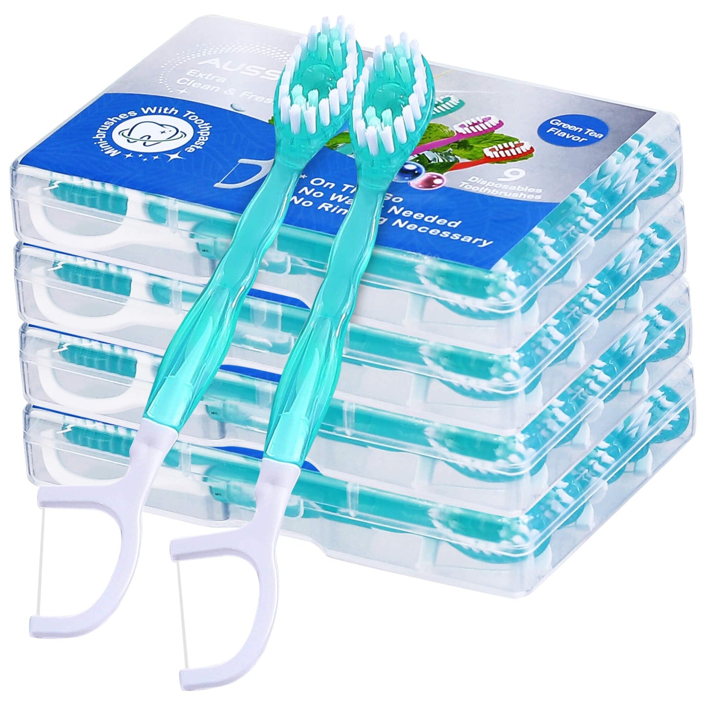 36 Pack Mini Disposable Toothbrushes – 5-in-1 Prepasted Travel Toothbrush with Toothpaste Floss & Pick for Hotel Camping Flight Car Guest Use – 9ct per Portable Case Essentials for Women Men Kids
