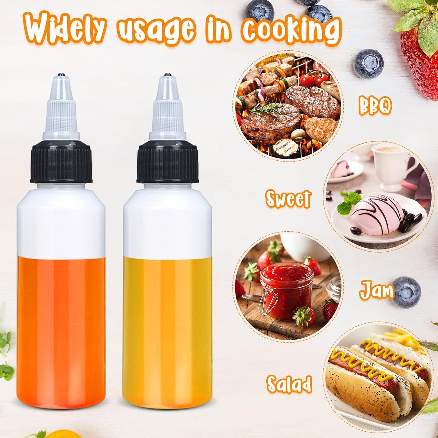 Honeydak 50 Pcs 2 oz Boston Dispensing Squeeze Bottles Empty Plastic Squeeze with Twist Cap Small Clear Bottle Round Bottles with 2 Funnels for Liquids Oils arts Kitchen Household(Black)