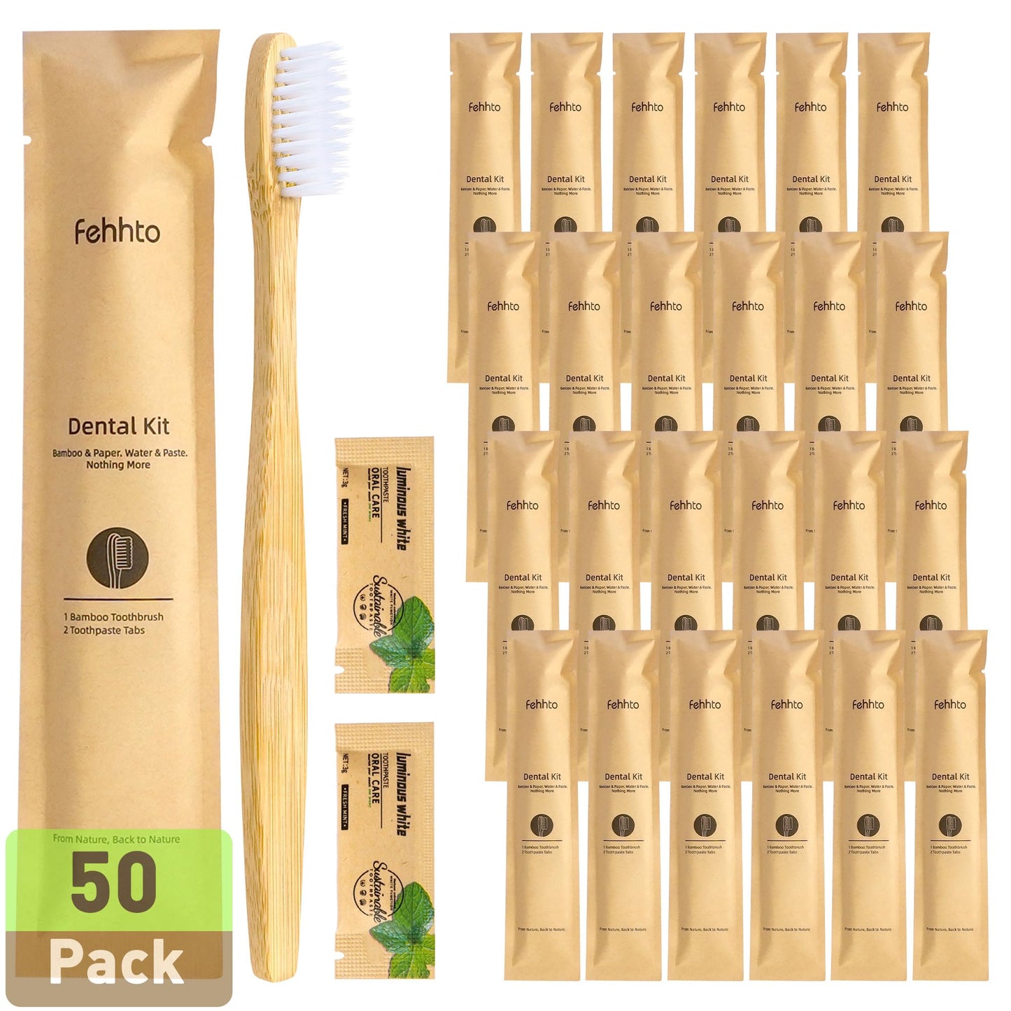 100 Pack Bamboo Toothbrushes with Toothpaste 6g Individually Wrapped | Disposable Travel Toothbrushes Kit, Guest Dental Kit for Hotel Amenities, Airbnb Hosts, Travel & Camping