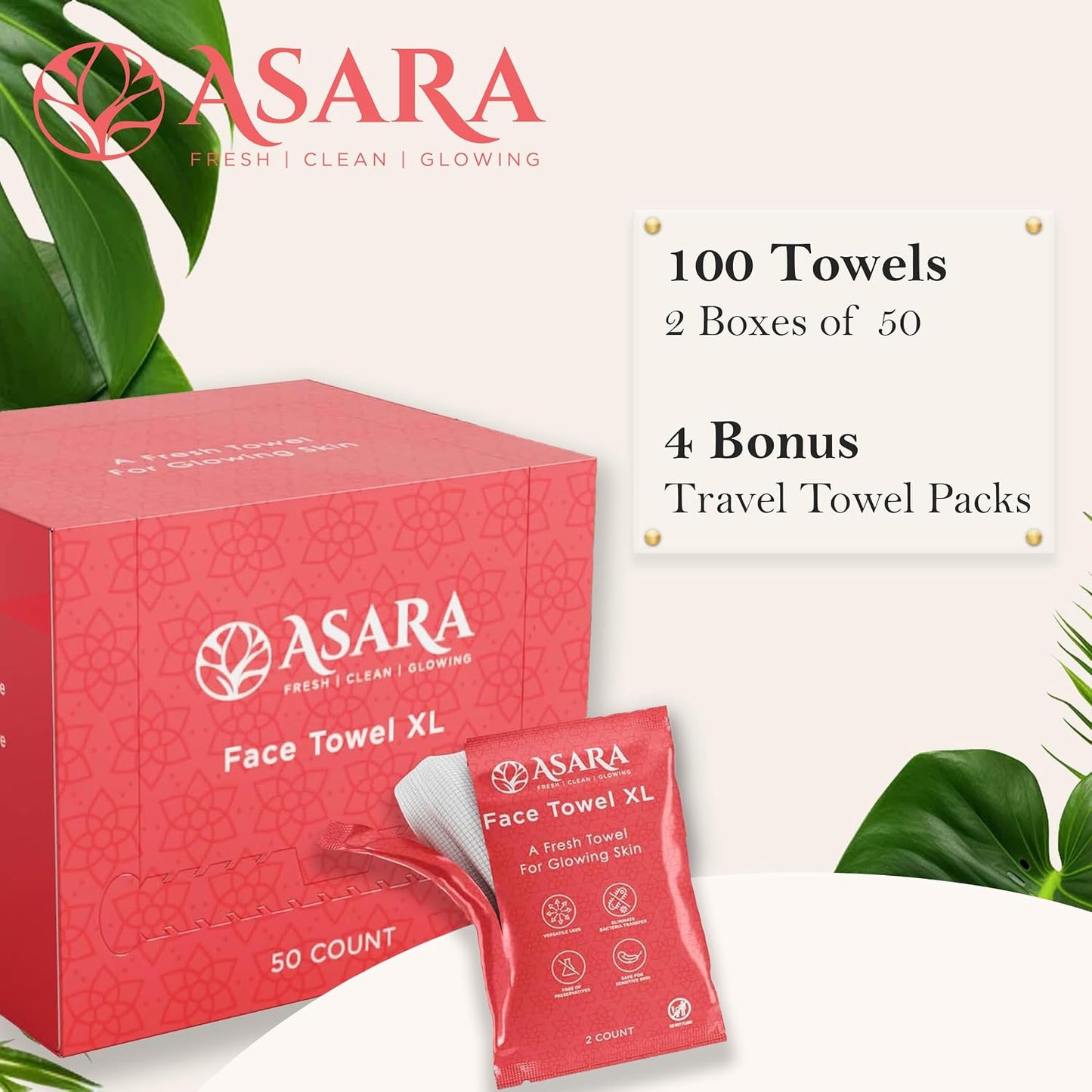 Clean Face Towels Disposable XL Facial Wipes | Add Water As a Makeup Remover | Sensitive Skin Face Towels | Organic Vegan Biodegradable - Clean Daily Towelettes | by Asara (100 Count)