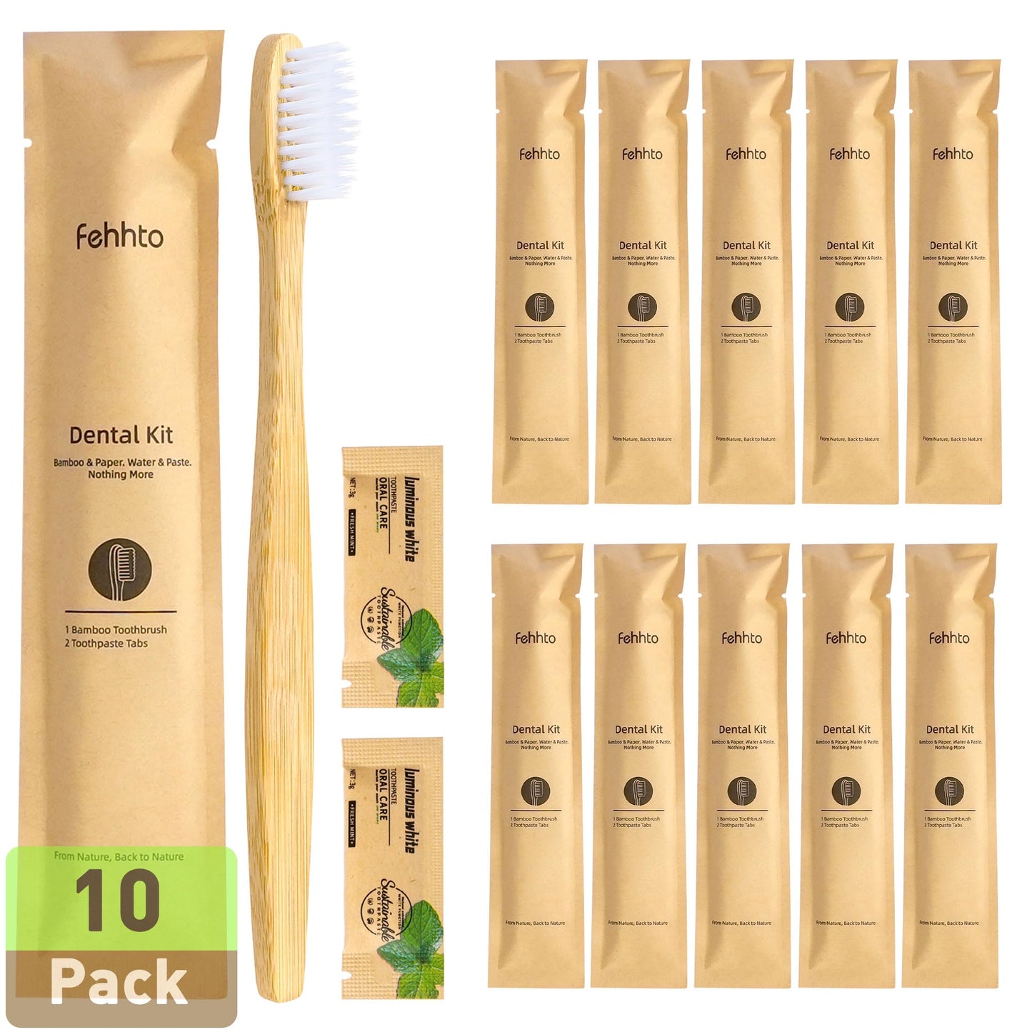 100 Pack Bamboo Toothbrushes with Toothpaste 6g Individually Wrapped | Disposable Travel Toothbrushes Kit, Guest Dental Kit for Hotel Amenities, Airbnb Hosts, Travel & Camping