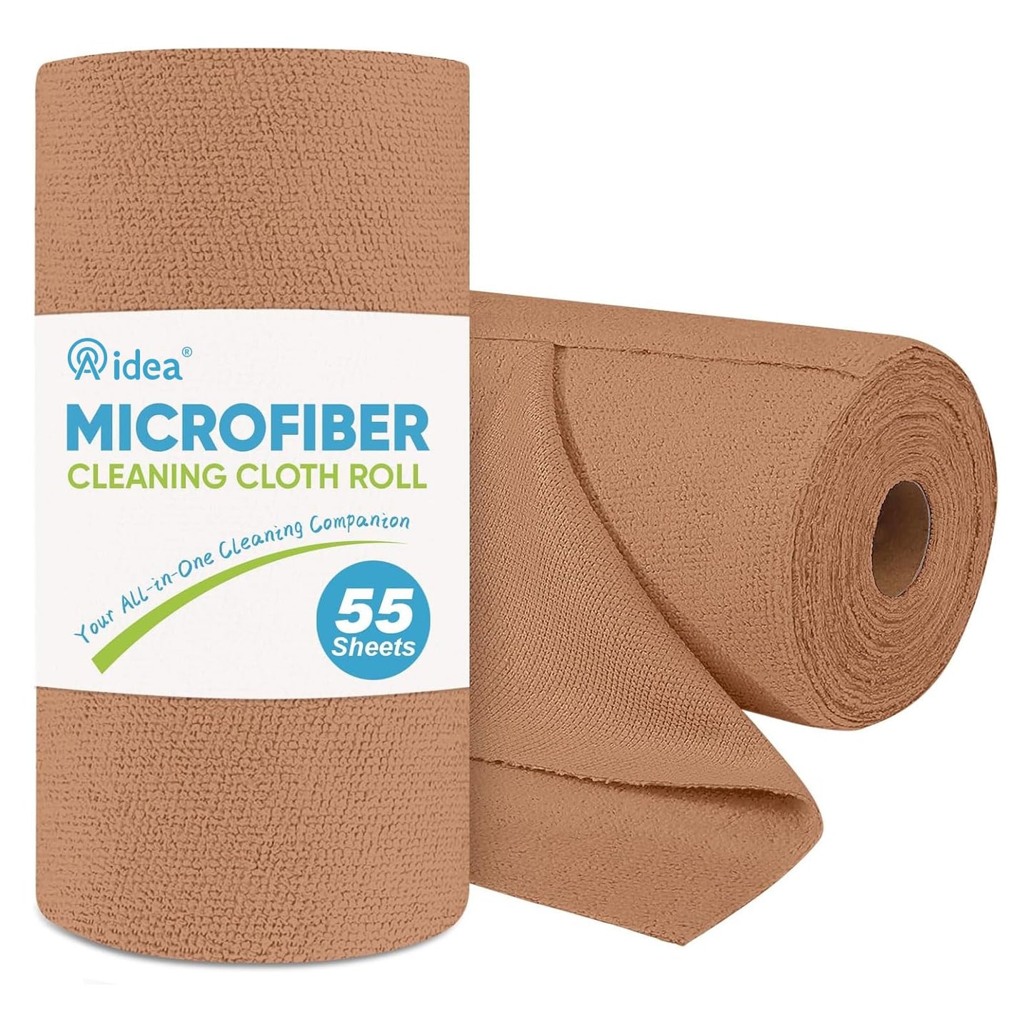 AIDEA Microfiber Cleaning Cloth Roll, Blue Shop Towels 55 Sheets 11×9" | Reusable Paper Towels, Microfiber Towels for Cars, Microfiber Rags for Automotive,Workshop, House, Kitchen, Cleaning Supplies