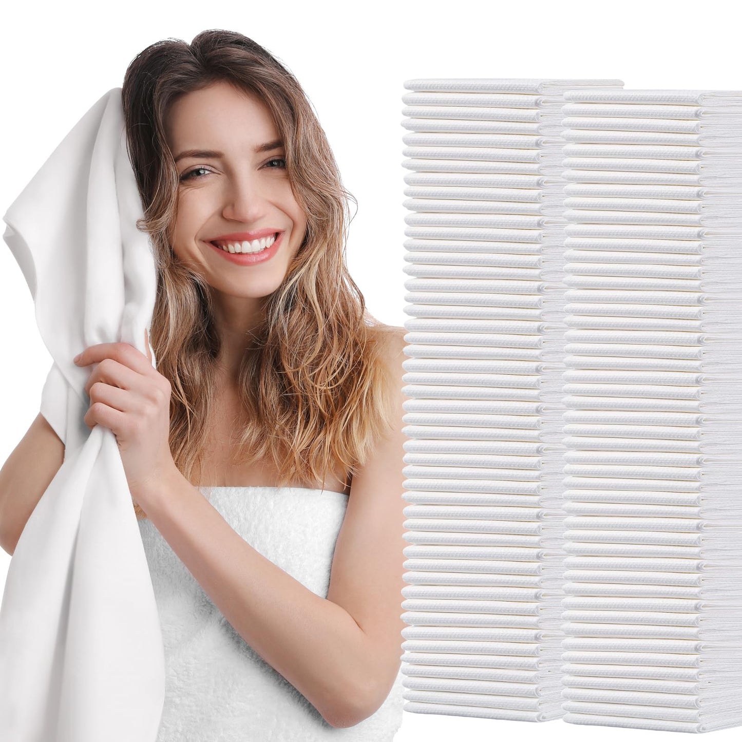 50pc Disposable Large Luxury Bath Hair Drying Towels 16"x 31.5" | Super Absorbent Towels, Salon & Spa Yoga Camping Trips for Hair, Face, Body