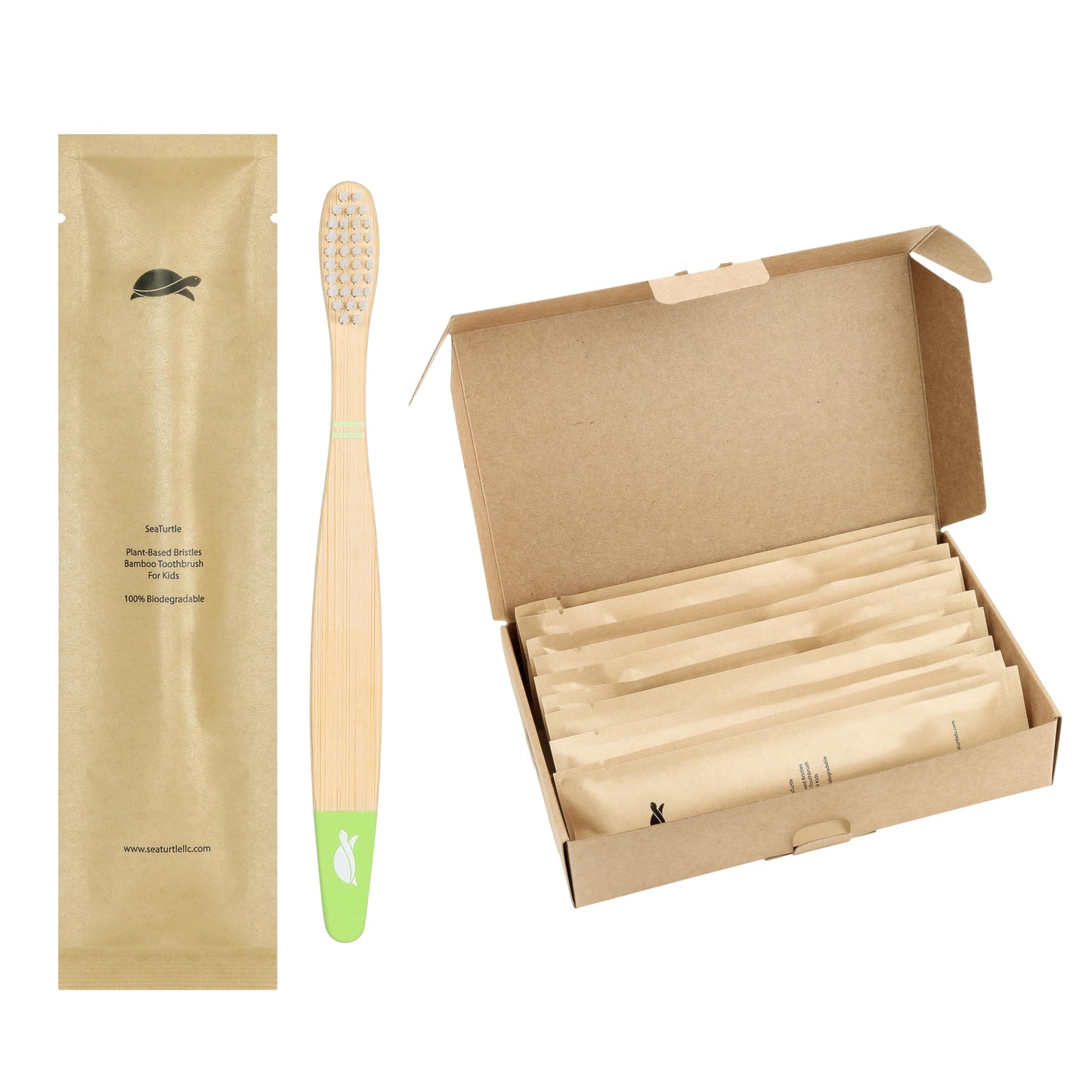 Sea Turtle Plant-Based Bristles, Soft Bamboo Toothbrushes, Individually Sealed for Kids (10 Pack)