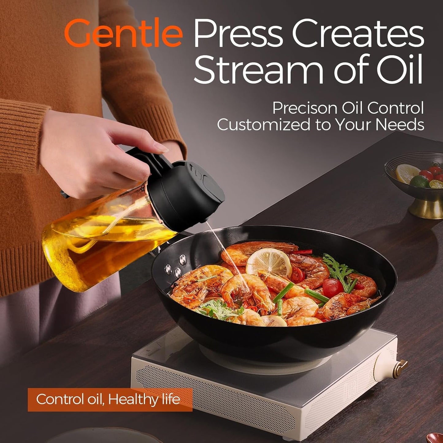 YARRAMATE 16 oz 2-in-1 Glass Olive Oil Sprayer for Cooking, Black | Food-grade dispenser bottle, 470 ml, spray and pour, portion control, stickers included, for salad, frying and BBQ