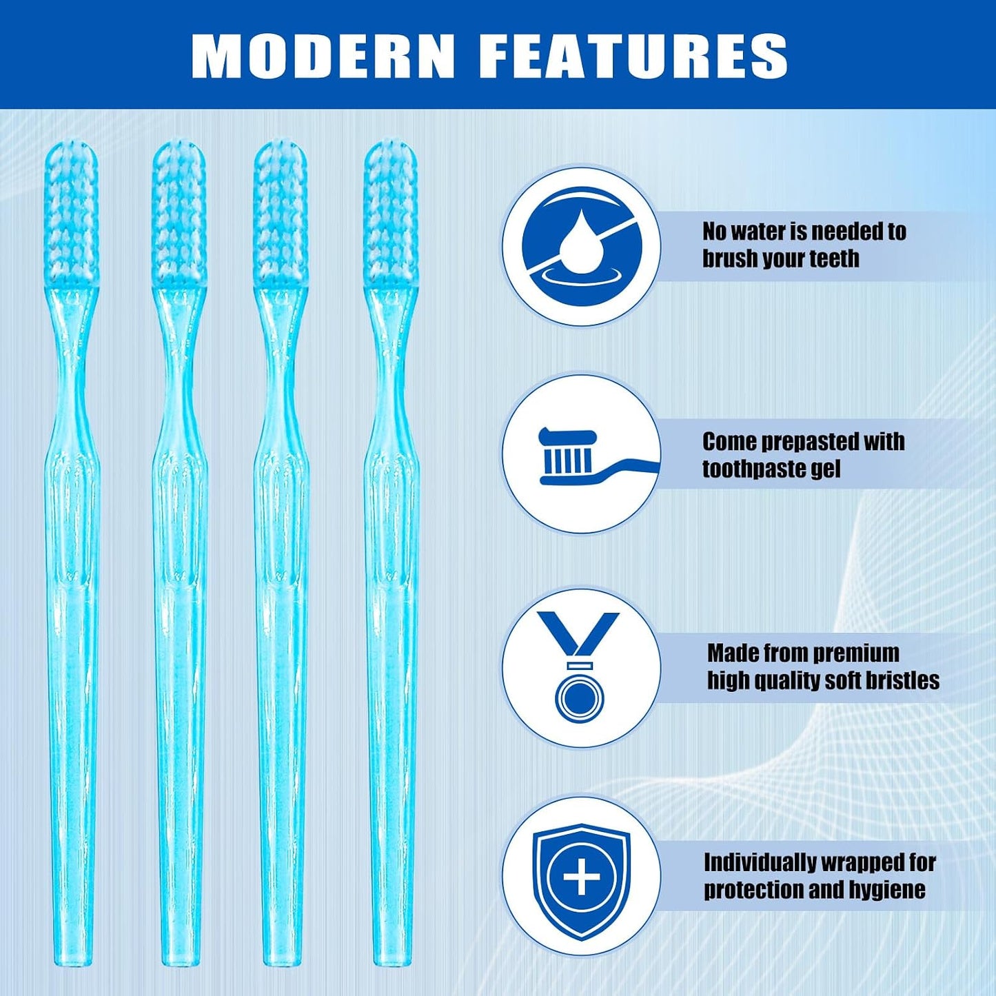 Disposable Toothbrushes with Toothpaste Built in,Mint,100 Pack | Prepasted Toothbrush Individually Wrapped,No Water Needed&No Rinsing,Bulk for Airbnb, Hotels, Camping, Travel，Business Trips