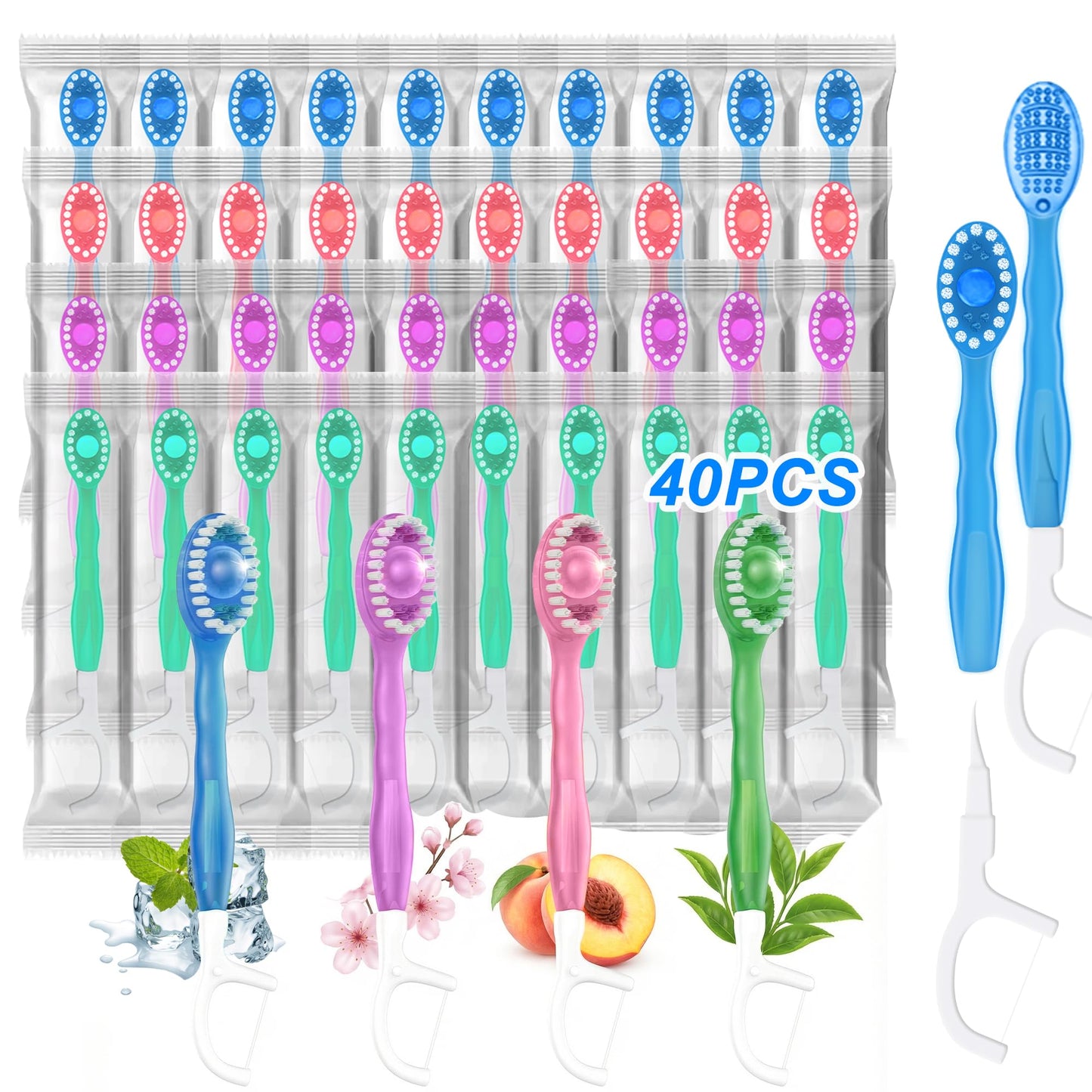 10 Pack 5-in-1 Disposable Toothbrushes with Toothpaste, Mint Flavor | Built-in Floss, Toothpick & Tongue Scraper, Individually Wrapped Mini Toothbrush Set for Travel, Camping & Daily Work Use