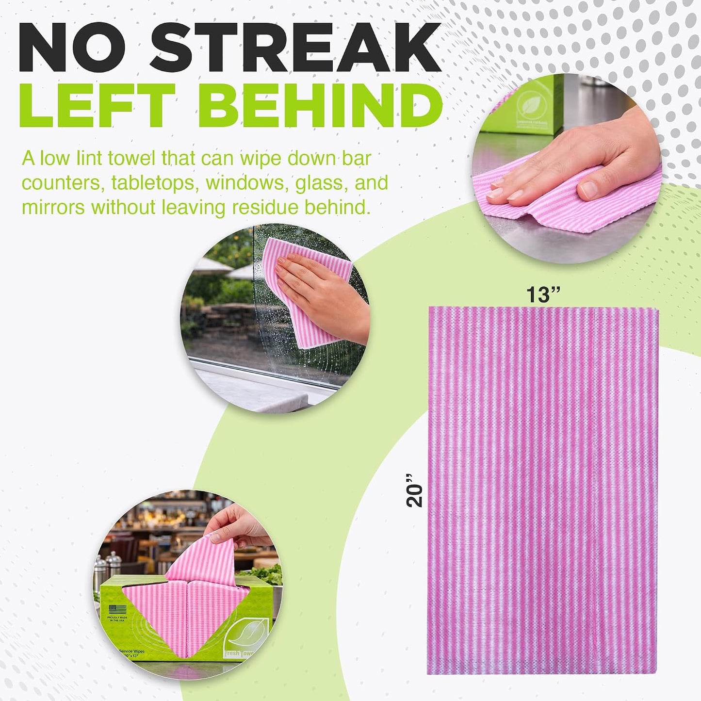 Fresh Towel Pink Foodservice Towels, 200 Count, 13x20 Cleaning Wipes | Straight-line quarter-fold design absorbs spills and may be reused on prep counters, tables, kitchens or service stations.