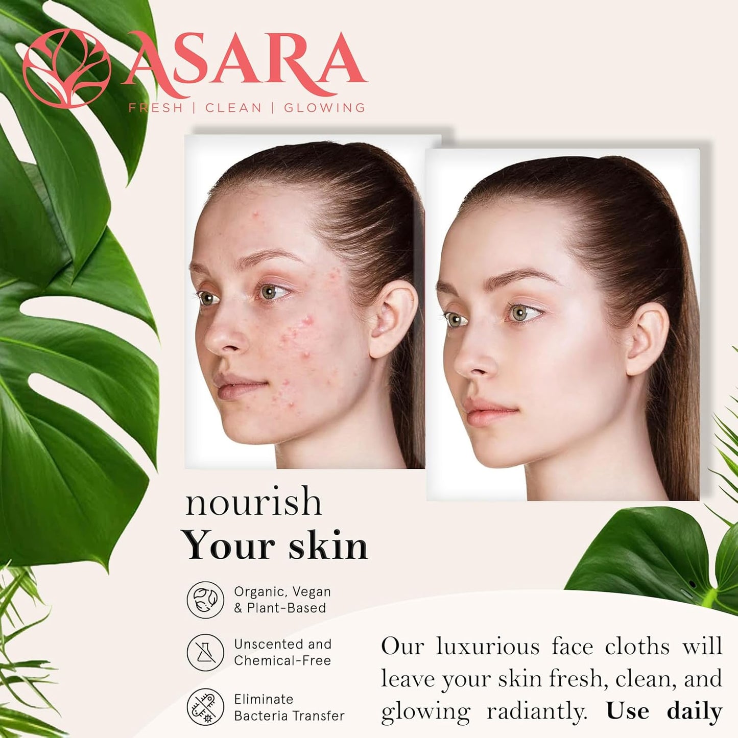 Clean Face Towels Disposable XL Facial Wipes | Add Water As a Makeup Remover | Sensitive Skin Face Towels | Organic Vegan Biodegradable - Clean Daily Towelettes | by Asara (100 Count)