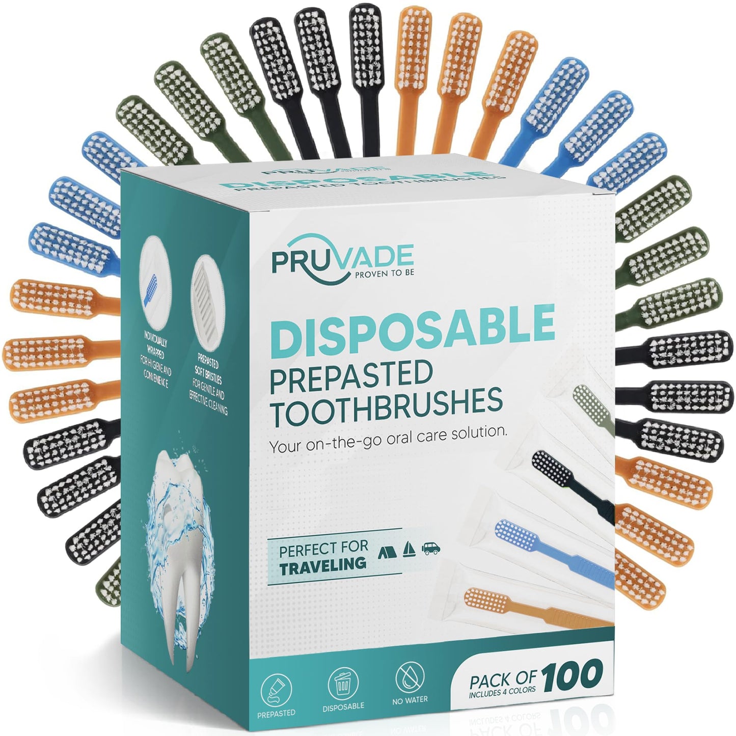 144 Pack Disposable Toothbrushes with Toothpaste - Prepasted Mint | Prepasted Toothbrushes - Individually Wrapped Single Use Waterless Tooth Brush with Soft Bristles for Hotel, Camping, Travel