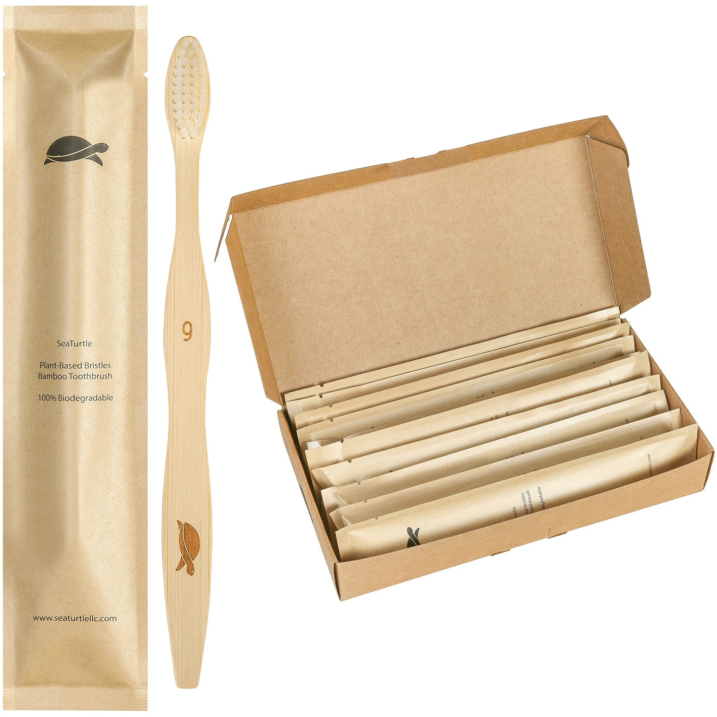 Sea Turtle Plant-Based Bristles, Soft Bamboo Toothbrushes, Individually Sealed for Kids (10 Pack)